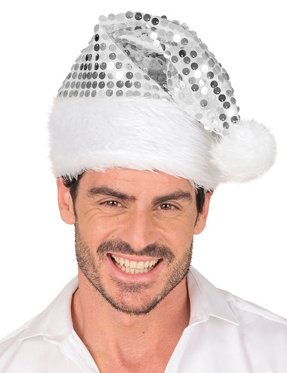Srebrna bleščeča božična kapa za odrasle