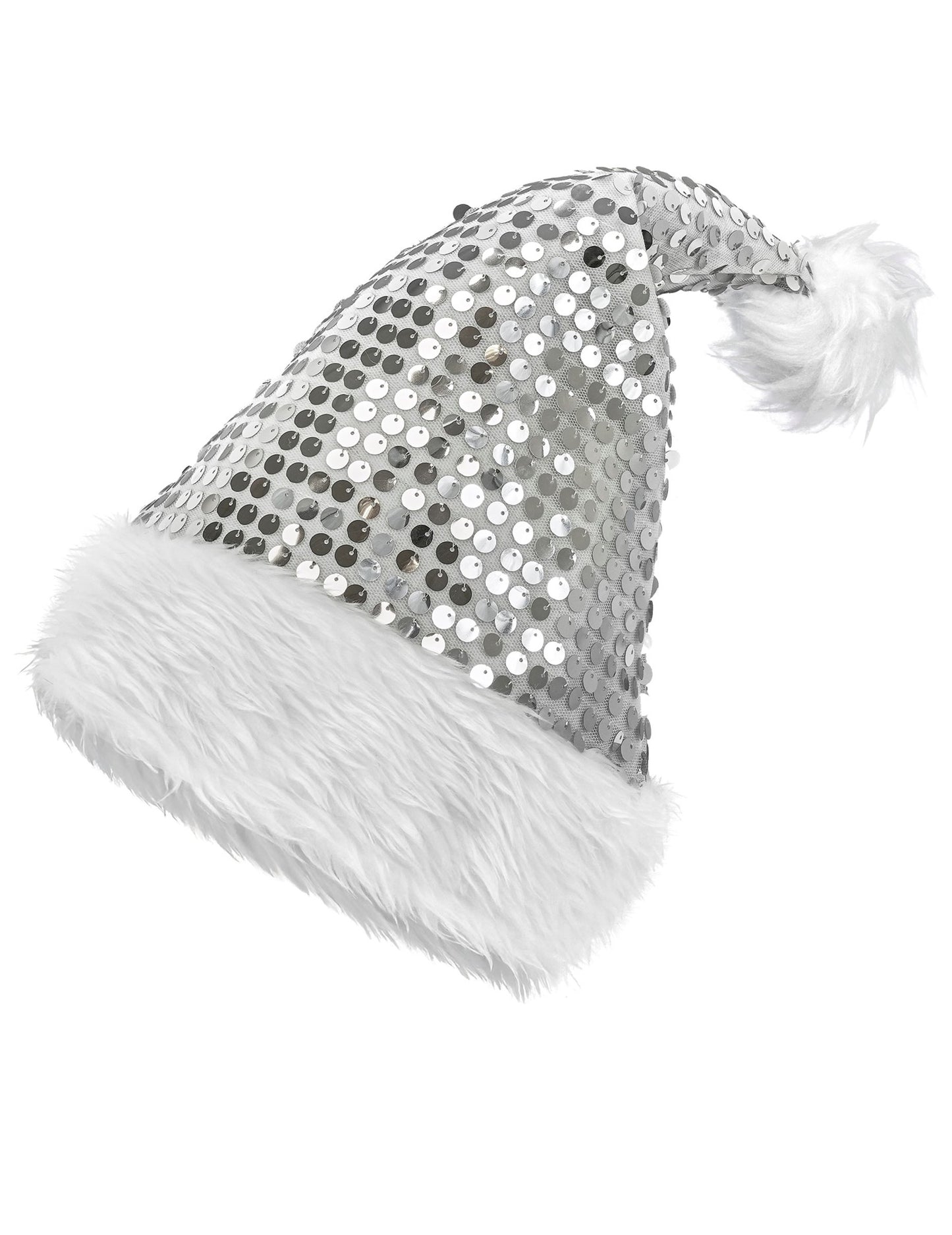 Srebrna bleščeča božična kapa za odrasle