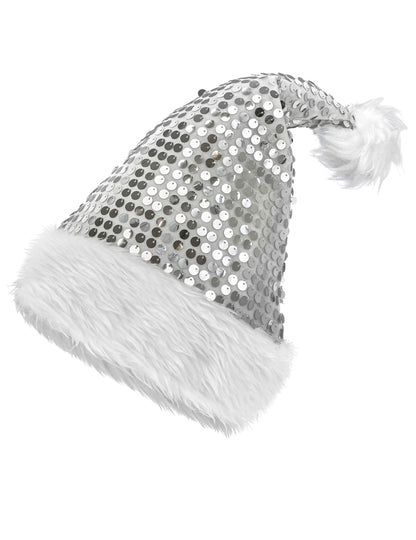 Srebrna bleščeča božična kapa za odrasle