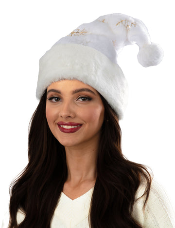 Luksuzna bela božična kapa s snežinkami za odrasle