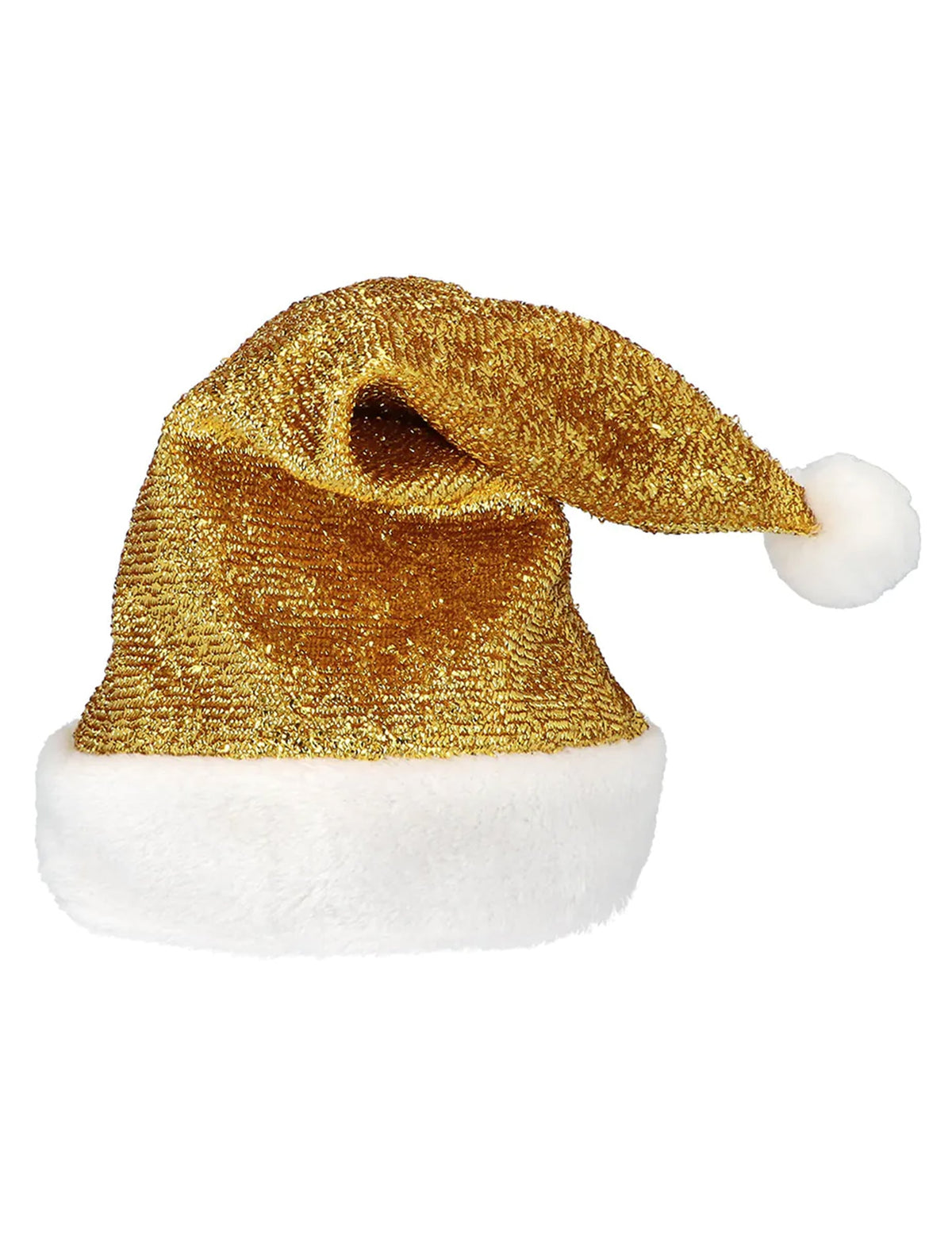 Vue de trois-quarts du bonnet de Noël doré pour adulte