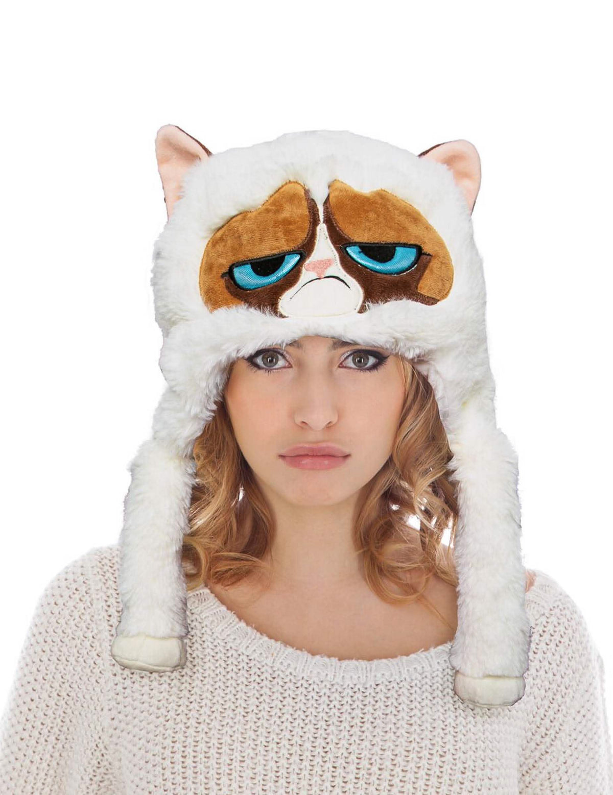 kapa Grumpy cat™ za odrasli bela in rjava iz umetnega krzna