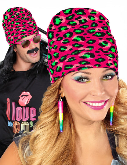Roza in zelen fluo leopardja kapa za odrasle 