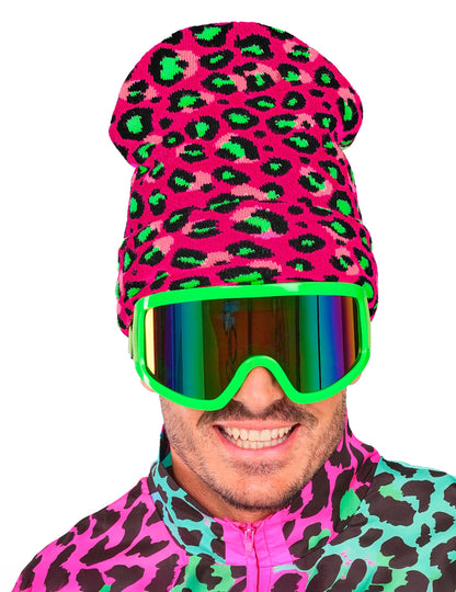 Roza in zelen fluo leopardja kapa za odrasle 
