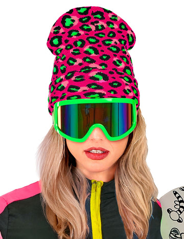 Roza in zelen fluo leopardja kapa za odrasle 