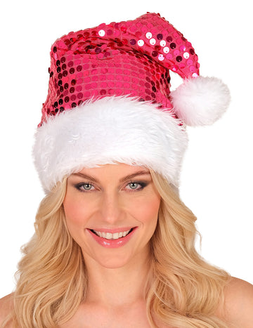 Roza bleščeča božična kapa za odrasle