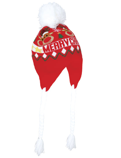 Vue de profil du bonnet à pompon Merry Christmas