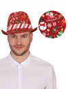 Borsalino à motifs de Noël pour adulte rouge avec ruban rayé blanc et rouge