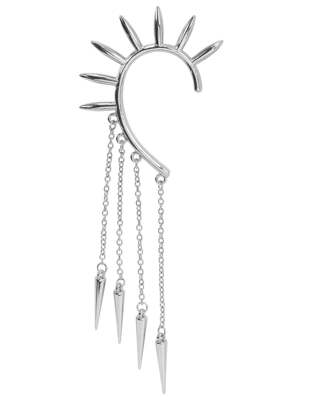 Détail des pointes et des chaînes de la boucle d'oreille punk à pointes