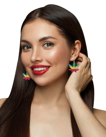 Boucles d'oreilles feuilles rasta pour adulte vertes jaunes et rouges
