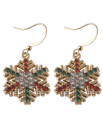 Uhani v obliki božičnih snežink s kristalčki 