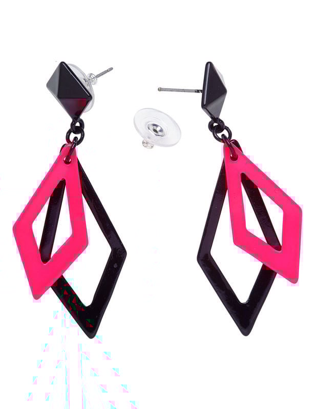 Ženski črni in roza diamantni uhani