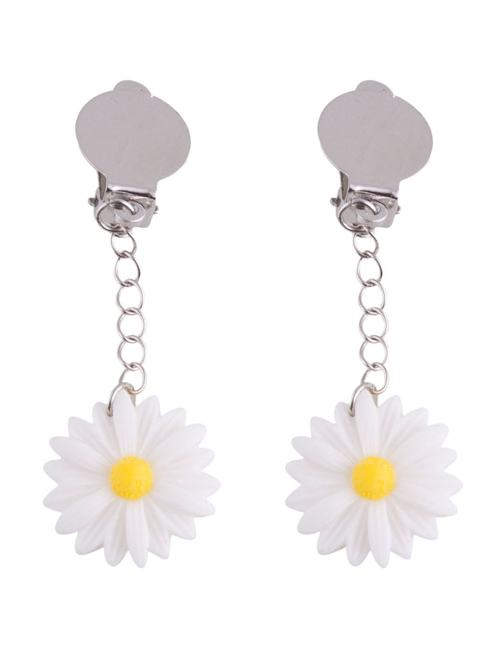 Boucles d'oreilles marguerites pour adulte blanches avec cœur jaune et attaches clips