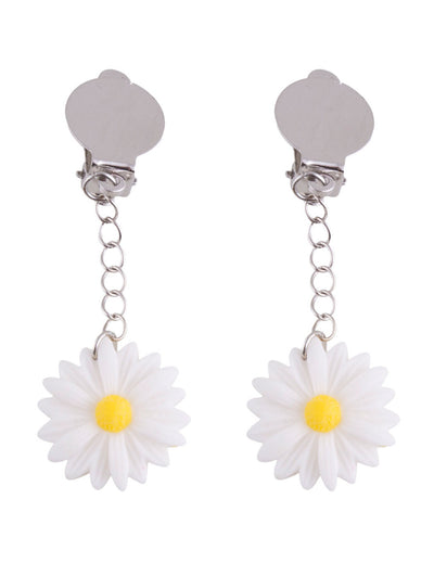 Boucles d'oreilles marguerites pour adulte blanches avec cœur jaune et attaches clips