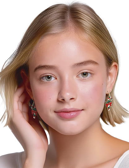 Božični kovinski uhani v obliki sladkorne palčke