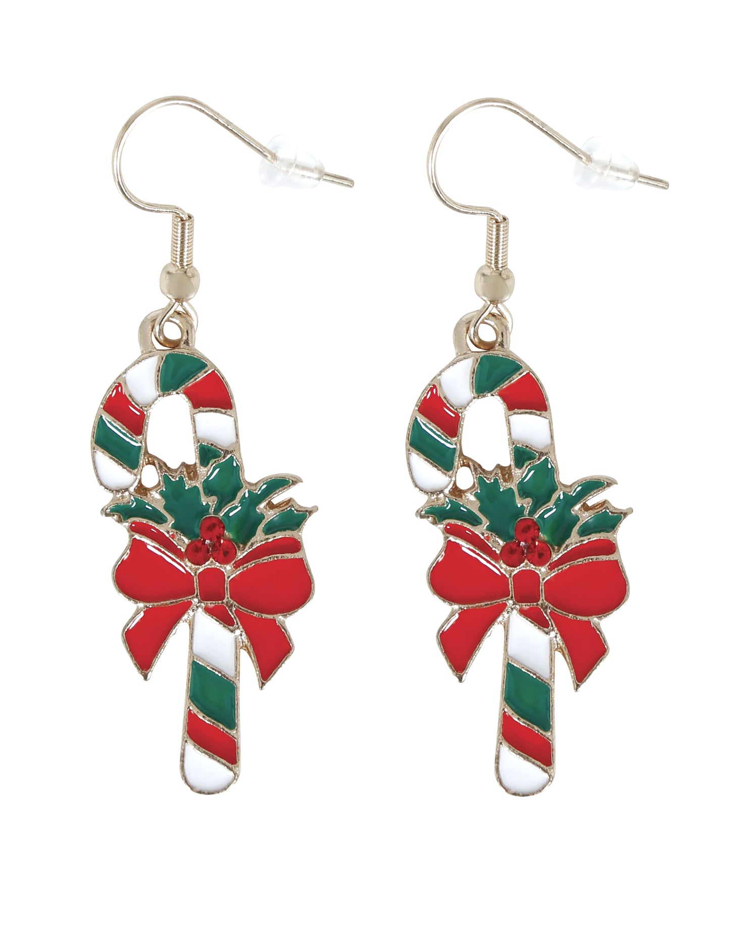 Božični kovinski uhani v obliki sladkorne palčke