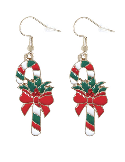 Božični kovinski uhani v obliki sladkorne palčke