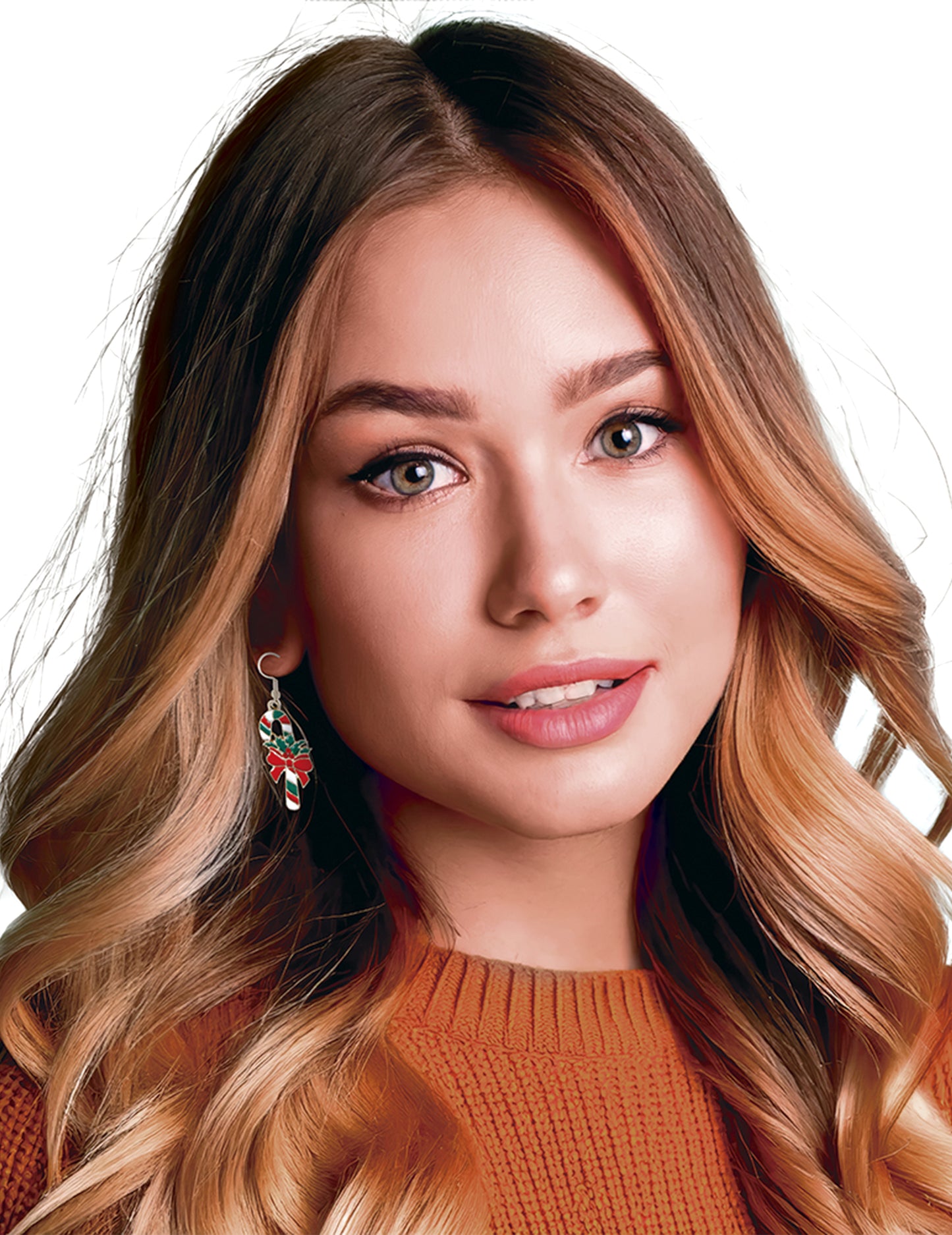 Božični kovinski uhani v obliki sladkorne palčke