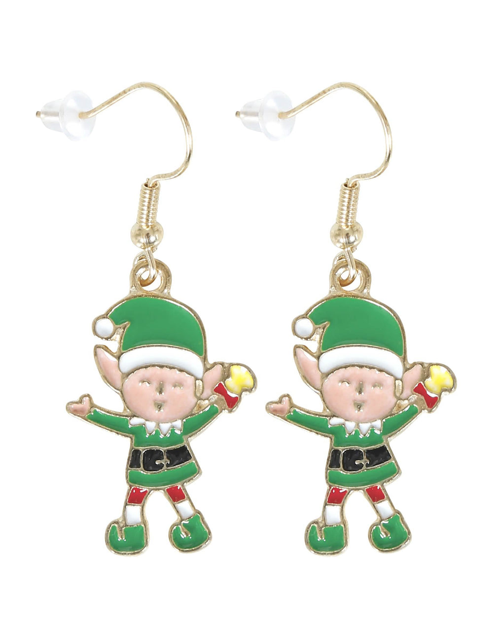 Vue de face des boucles d'oreilles métalliques lutins de Noël