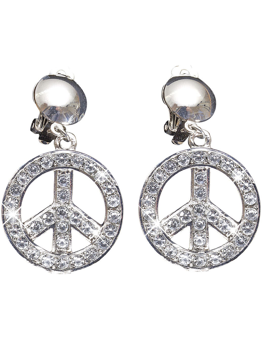 Boucles d'oreilles peace and love pour adulte argentées avec strass