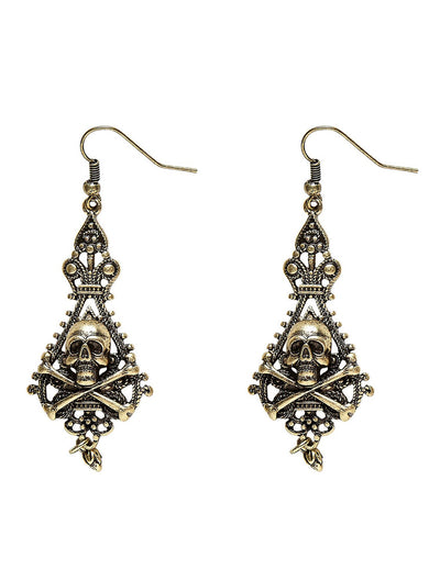 Boucles d'oreilles pirate des îles pour adulte bronze avec tête de mort et os