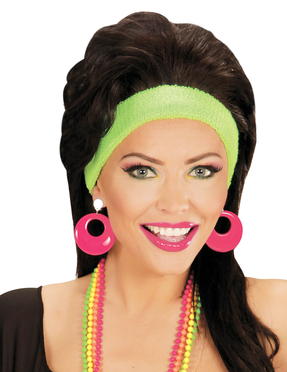Vue de face des boucles d'oreilles rose fluo pour adulte