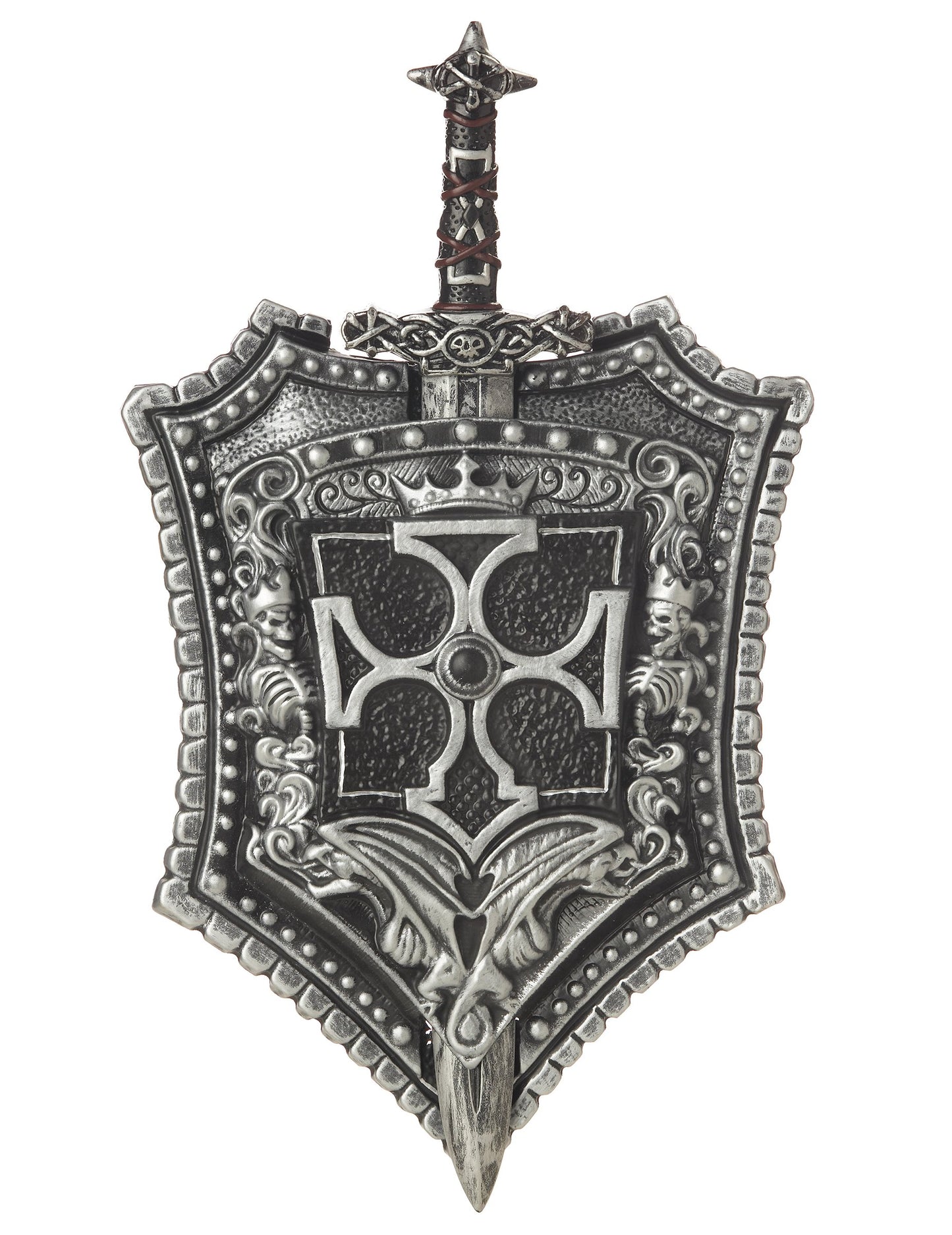 Bouclier et épée chevalier croisé pour adulte argenté et noir en plastique