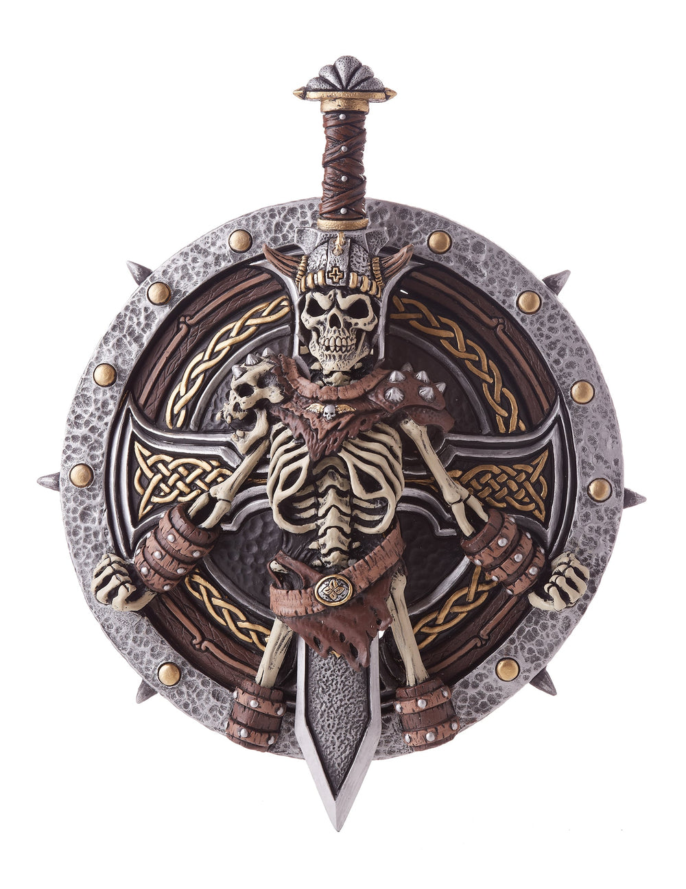 Bouclier et épée viking pour adulte avec squelette de guerrier argenté et marron