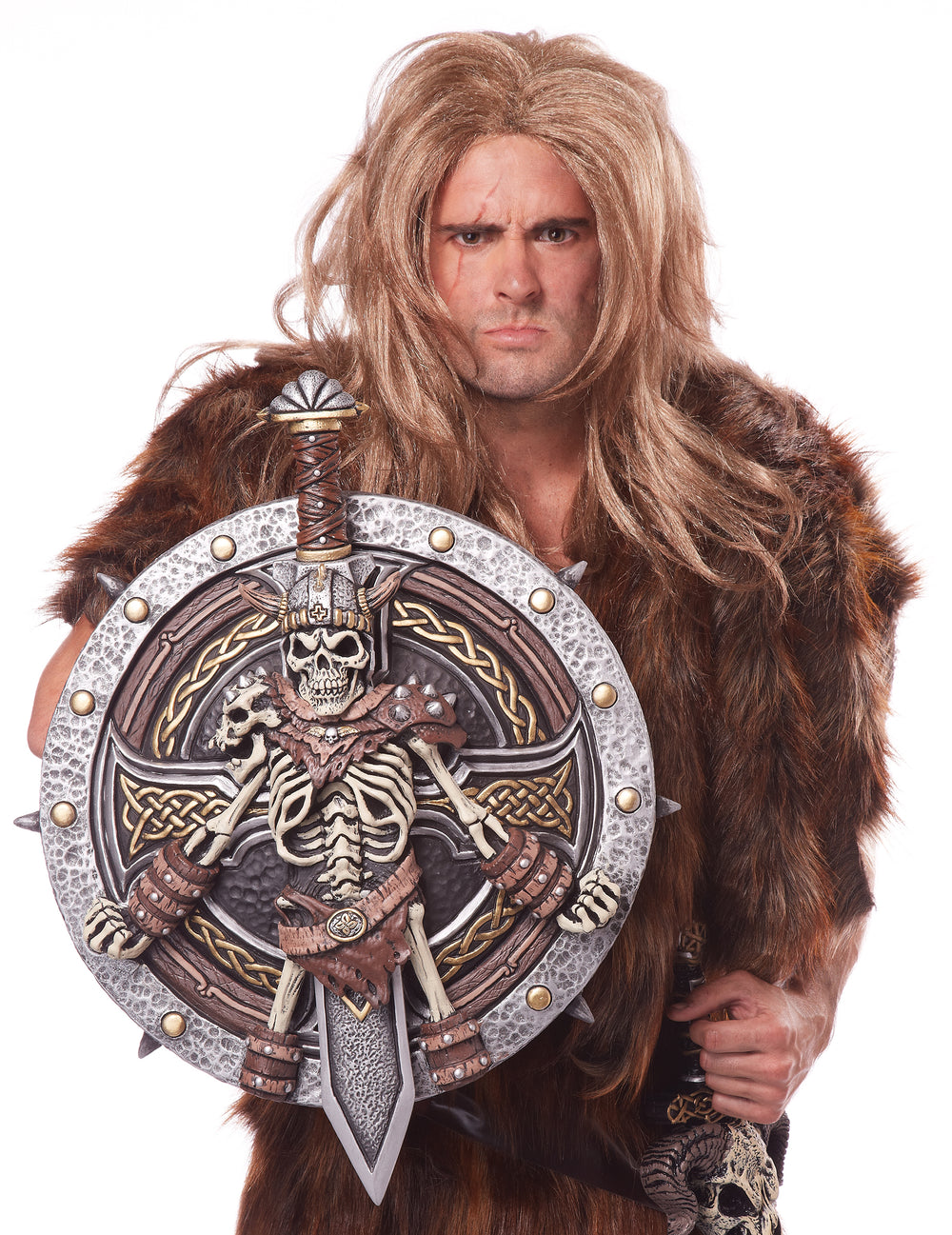 Gros plan sur le bouclier avec squelette du bouclier et épée viking pour adulte