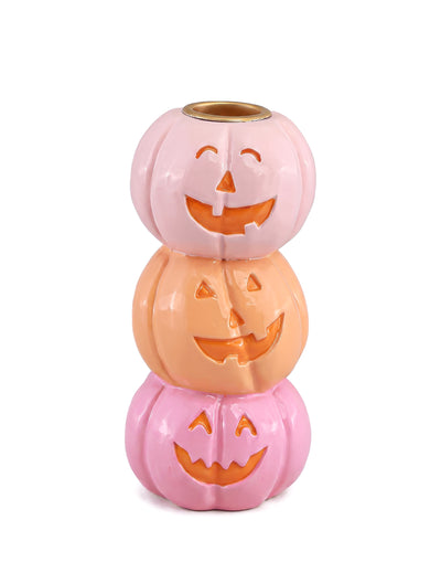 Okrasni svečnik Summerween iz smole s 3 nasmejanimi bučami 6,3 x 6,3 x 13 cm