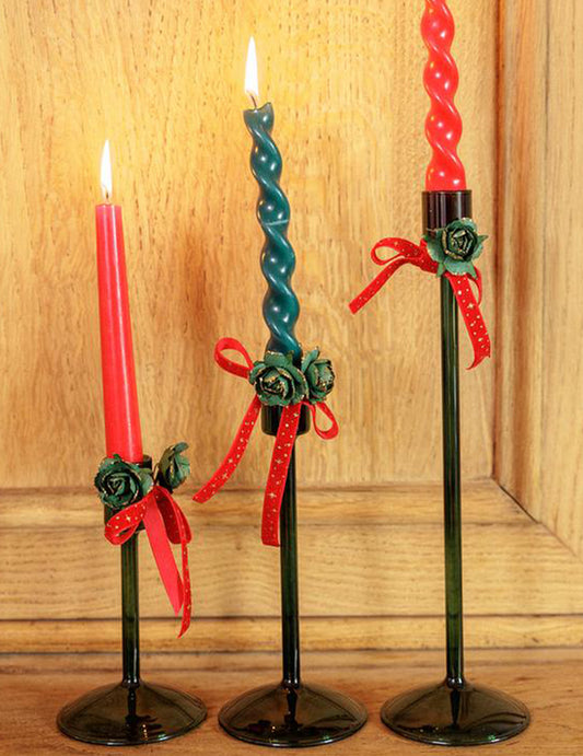 Eleganten svečnik iz temno zelenega stekla 15 cm