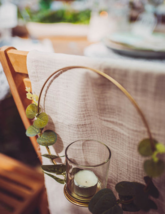 Kovinski svečnik, vzorec evkaliptusa na zlatem robu 22 cm obesiti