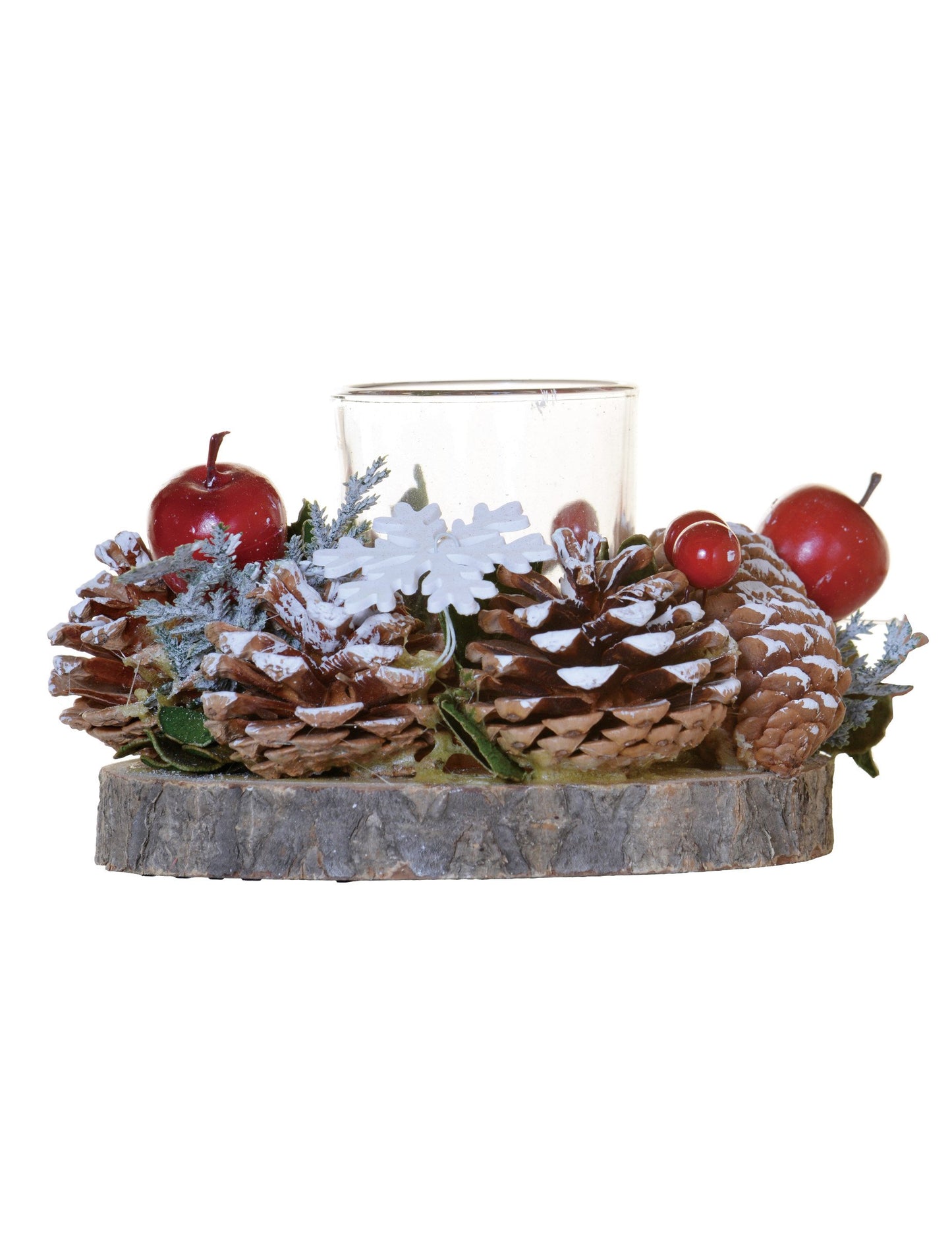 Svečnik iz storža in jagod 15 cm na hlodu