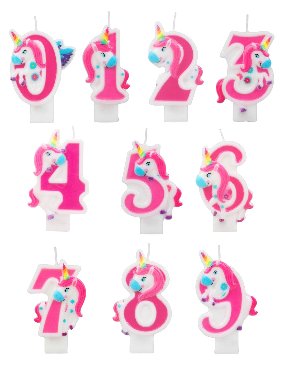 Bougie chiffre licorne pour anniversaire rose du 0 au 9