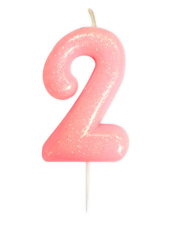 Svečka v obliki številke 2, roza iridescentna z bleščicami, starost 9 cm 