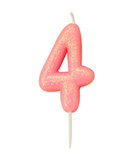 Bougie chiffre 4 pour anniversaire rose irisé