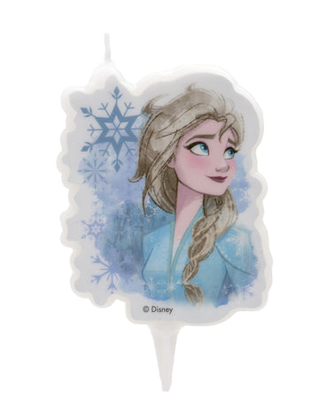Bougie d'anniversaire Elsa la reine des neiges pour enfant bleue avec flocons