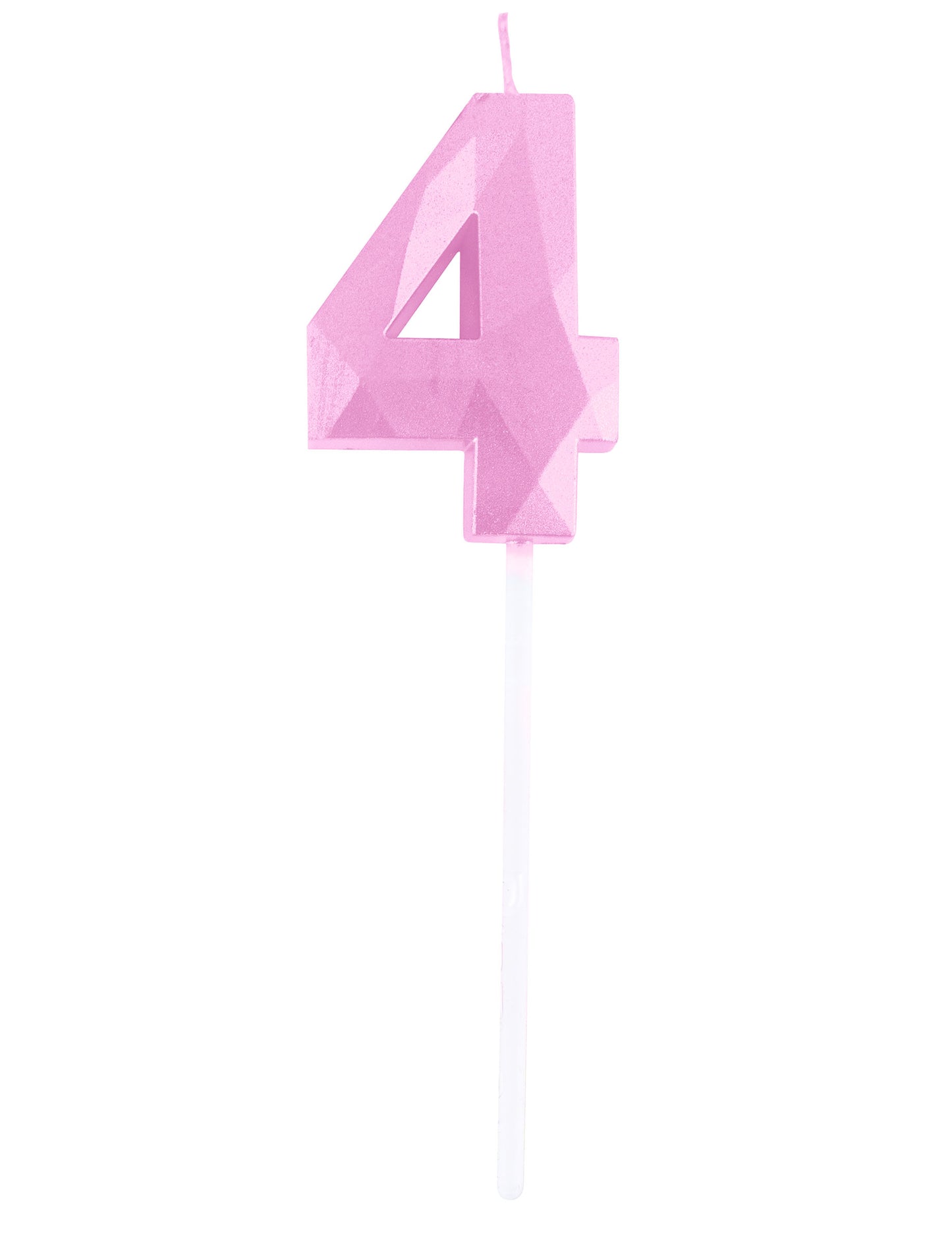Détail du chiffre 4 de la bougie chiffre pour anniversaire rose pastel effet diamant