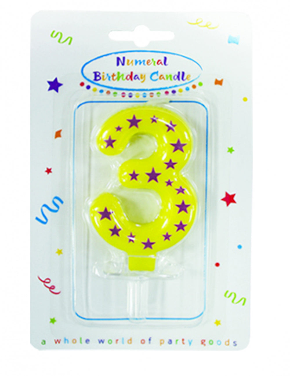 Numéro 3 jaune de la bougie chiffre étoiles pour gâteau d'anniversaire