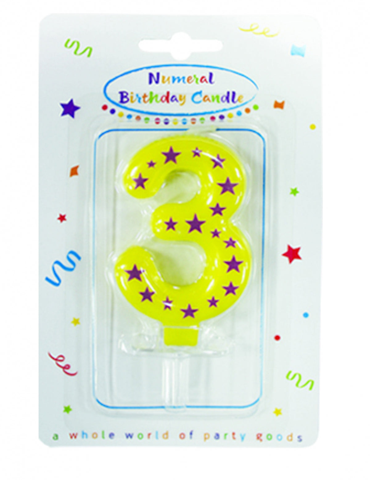 Numéro 3 jaune de la bougie chiffre étoiles pour gâteau d'anniversaire