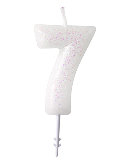 Chiffre 7 de la bougie chiffre blanche à paillettes