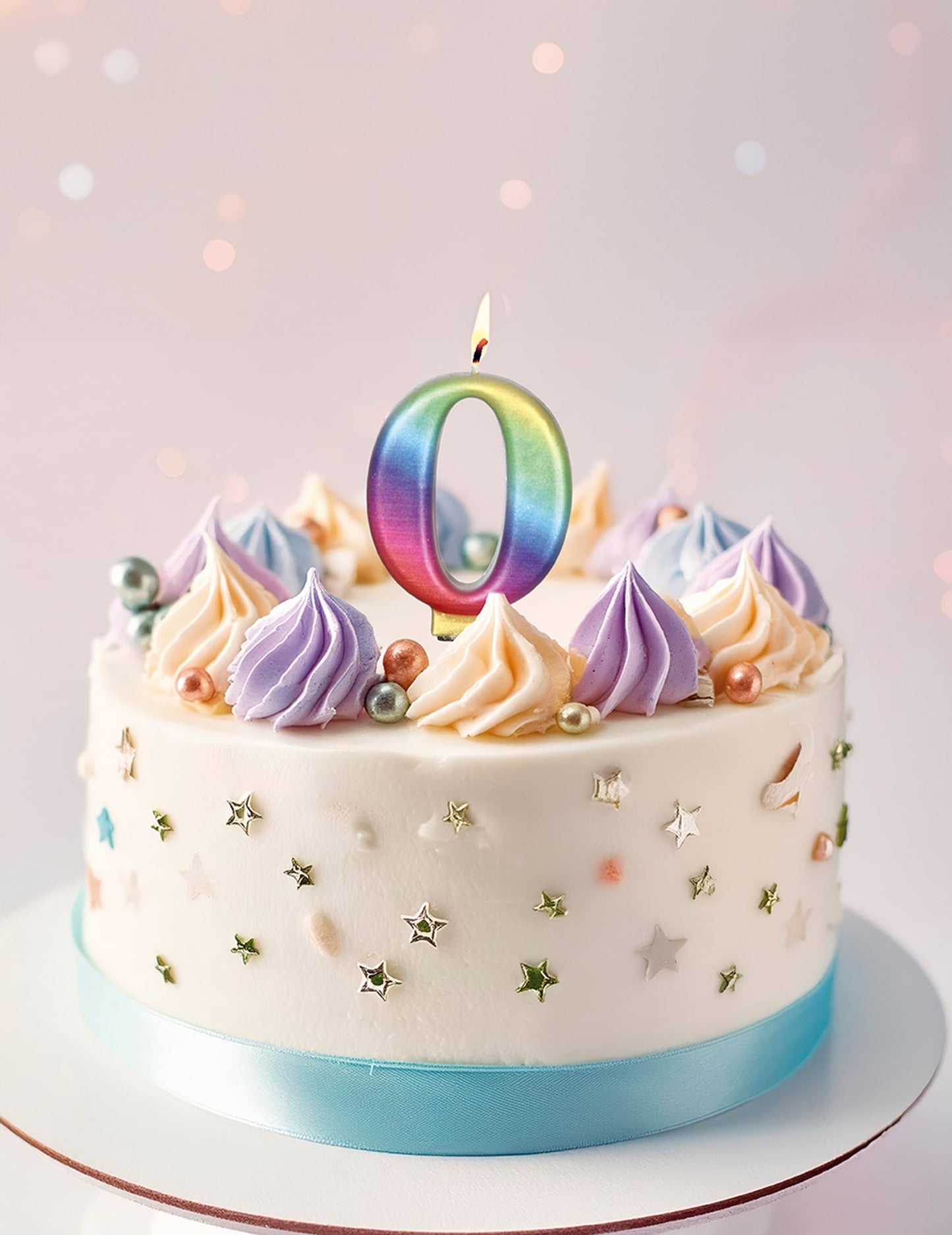 Mise en situation sur un gâteau du chiffre 0 de la bougie chiffre pour anniversaire multicolore