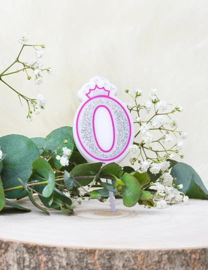 Svečka za rojstni dan princese številka 0 5.8 cm s krono