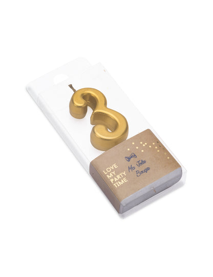 Bougie d'anniversaire chiffre 3 pour gâteau doré métallisé