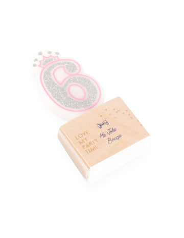 Svečka za rojstni dan princese številka 6 5.8 cm bleščeče roza