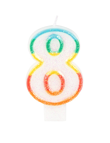 Bougie d'anniversaire chiffre 8 multicolore pailletée
