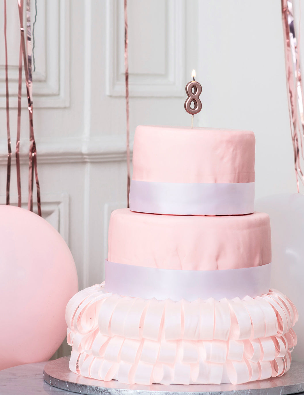 Bougie d'anniversaire chiffre 8 rose gold 4,3 cm métallisée avec pic