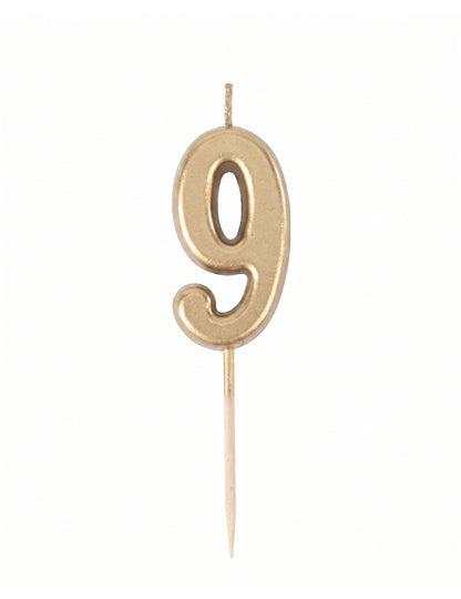 Bougie d'anniversaire chiffre 9 doré métallisé 4,3 cm avec pic