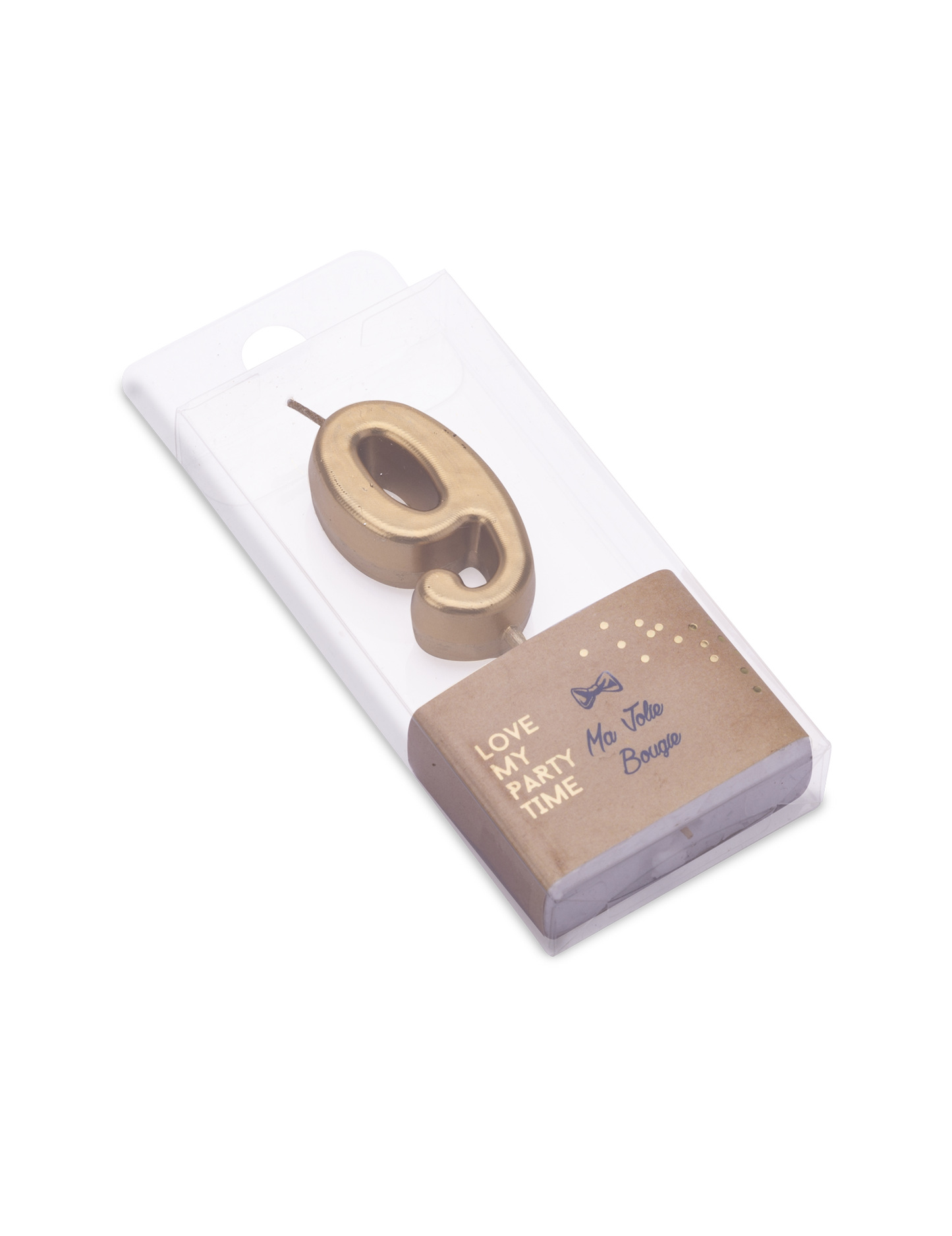 Bougie d'anniversaire chiffre 9 doré métallisé 4,3 cm avec pic