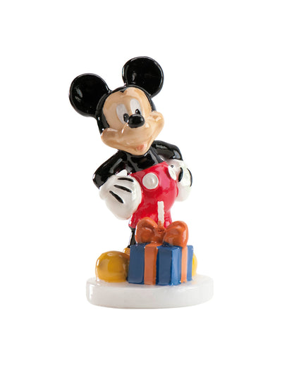 Bougie d'anniversaire Mickey Disney avec cadeau bleu et short rouge